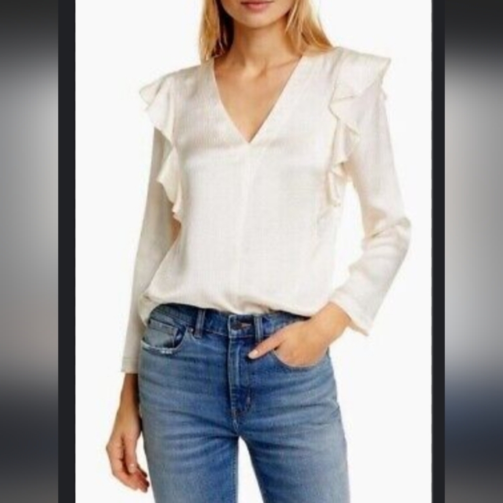 Rebecca Taylor Ivory Cream Ruffle Hammered Silk Feminine Flowy Coquette Girl Top